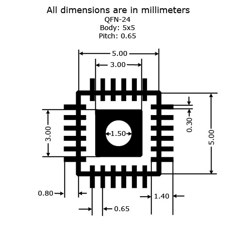 QFN-24 - 5x5 - P0.65 to DIP Adapter - Land Pattern Dimensions