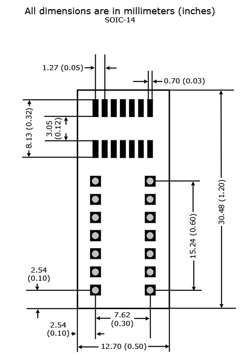 SOIC-14 to DIP Adapter - Board and Land Pattern Dimensions
