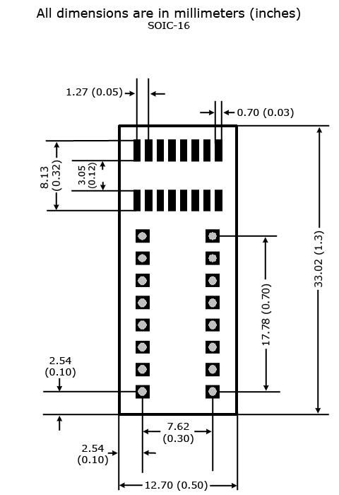 SOIC-16 to DIP Adapter - Board and Land Pattern Dimensions