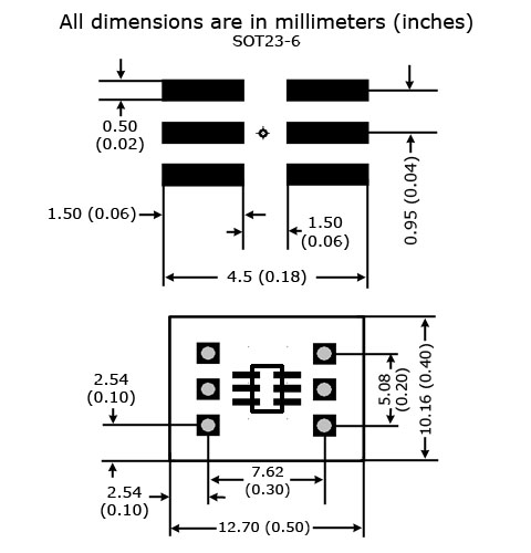 SOT23-6 to DIP Adapter - Board and Land Pattern Dimensions
