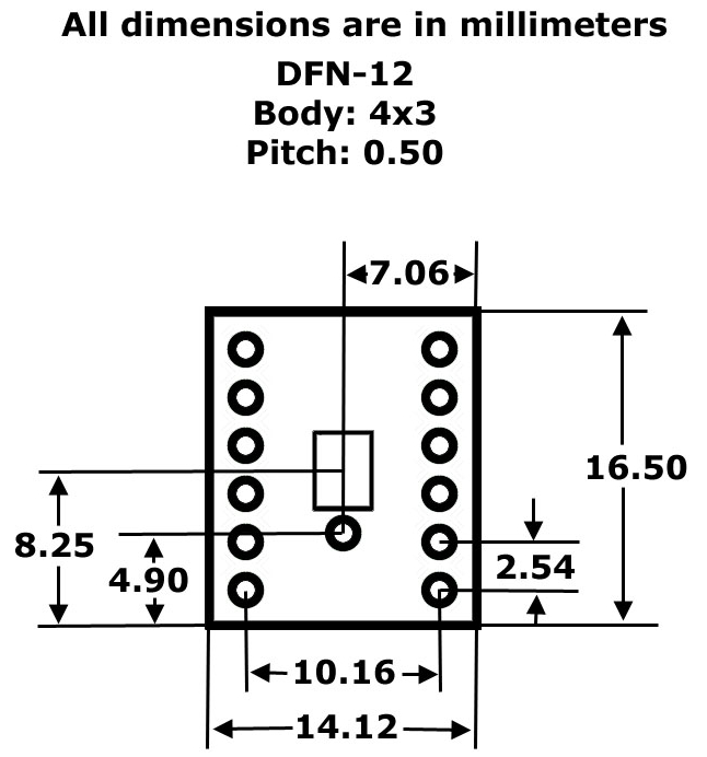 DFN-12 to DIP Adapter (4mm x 3mm - P0.50) Pack of 2